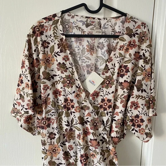 $178 NWT Faherty Willow V-neck Floral Print Linen Wrap Mini Dress size XL - Picture 5 of 12
